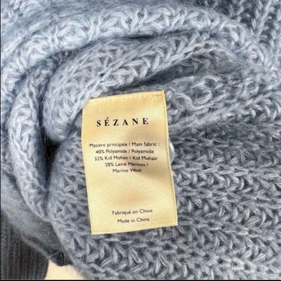 Sezane Achille Jumper Ribbed Knit Oversized Cardigan Sweater in Vintage Blue XXL - Picture 5 of 5